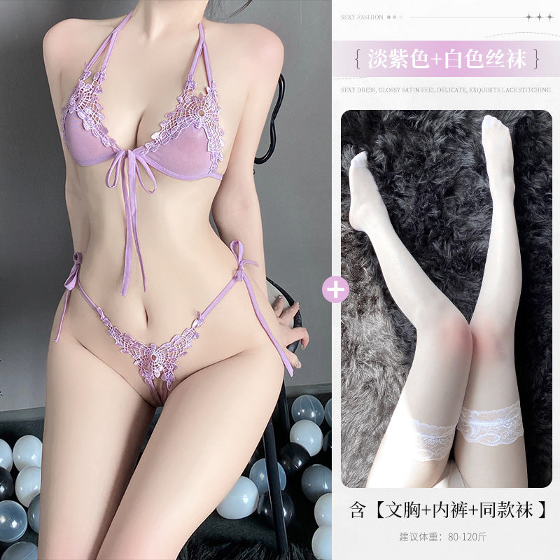 Image of plus size chubby girl gospel pure lust hot stimulating erotic underwear sexy lace three-point set Valentine's Day gift
